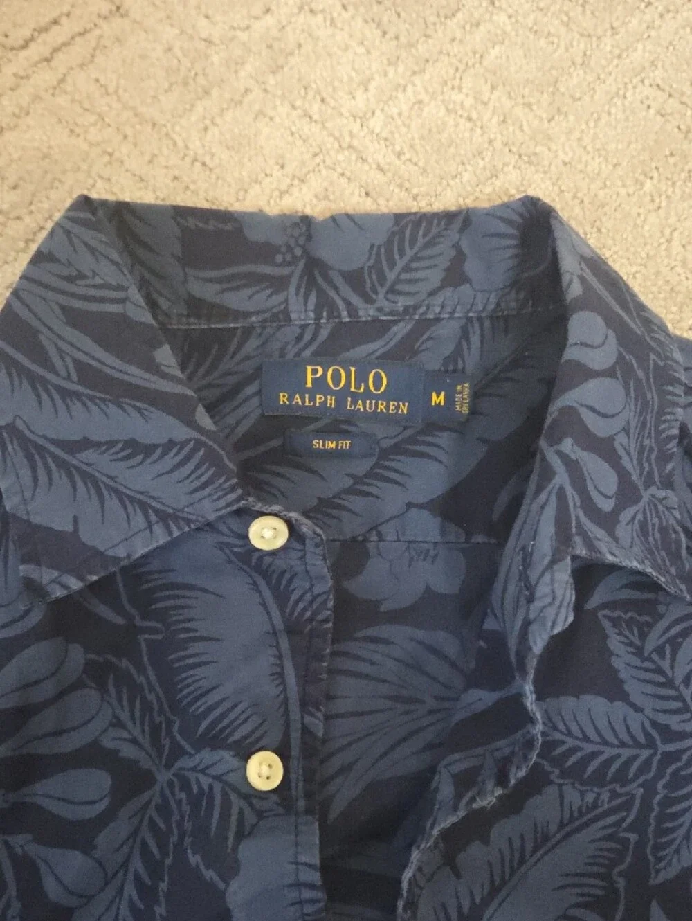 Polo by Ralph Lauren Navy and Dark Blue Floral Short-Sleeve Button-Up Shirt